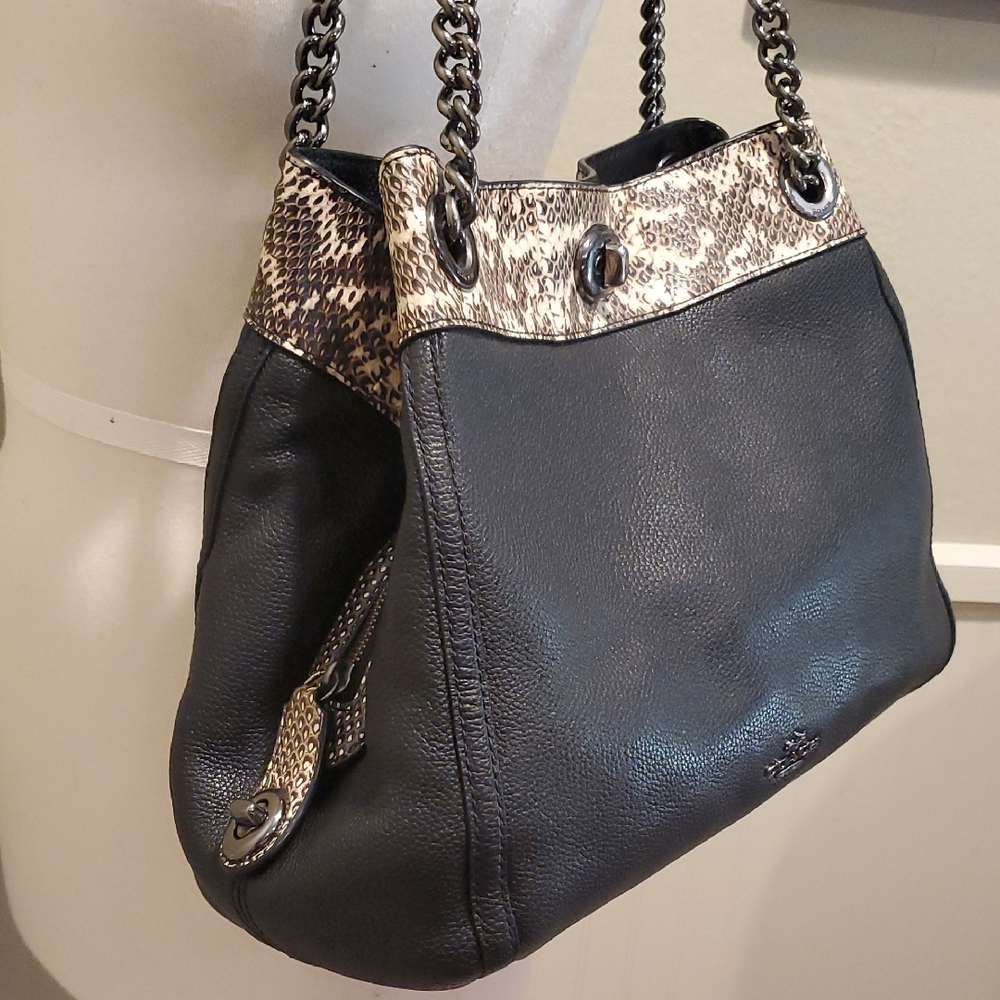 Coach Turnlock Edie Shoulder Bag With Snakeskin